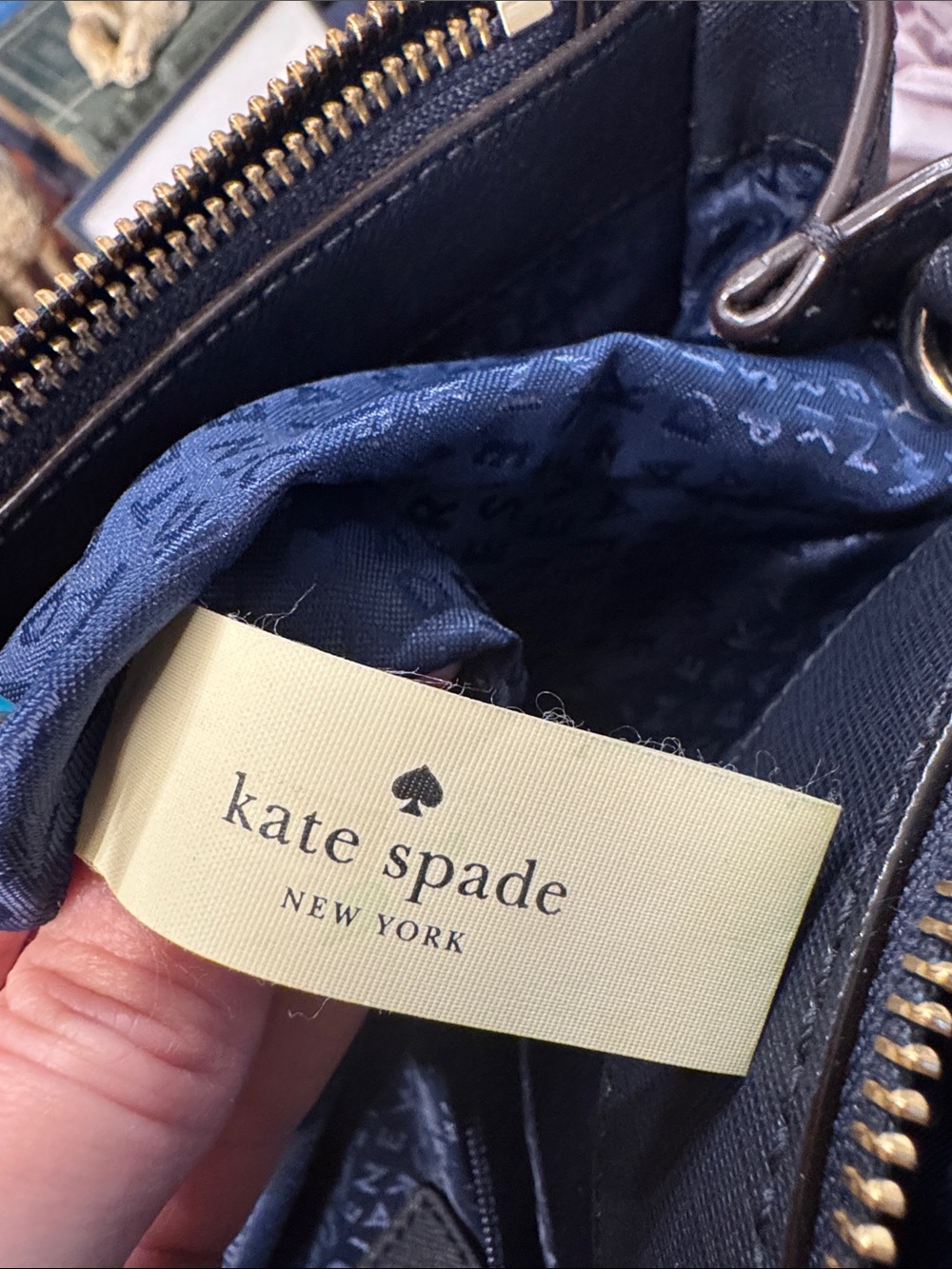 kate spade navy tote with brown and cream dog charm - Picture 10 of 15